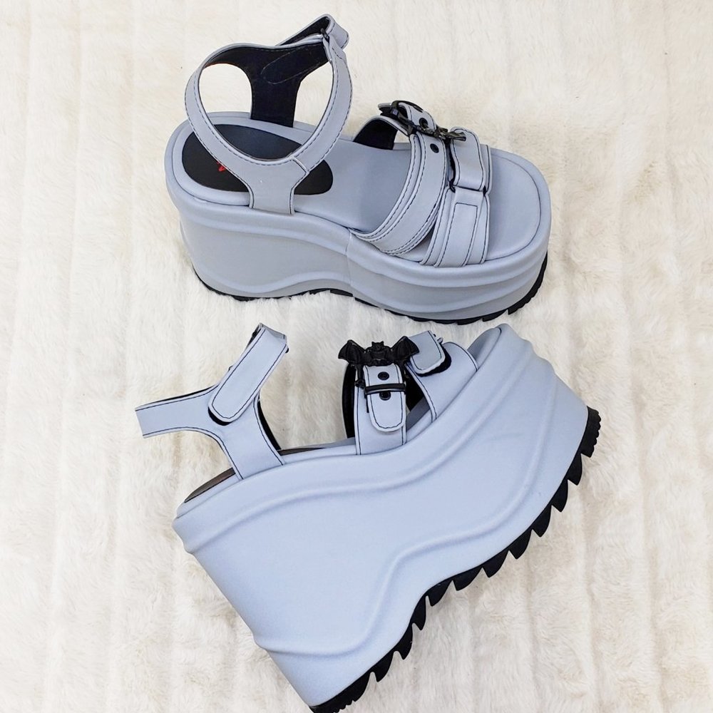 Reflective 6" Platform Goth Wedge Sandals Wave Gray - Picture 5 of 17